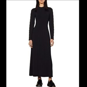 Sandro Women's Black Mock Neck Long Sleeve Maxi Dress Witchy Goth NEW
